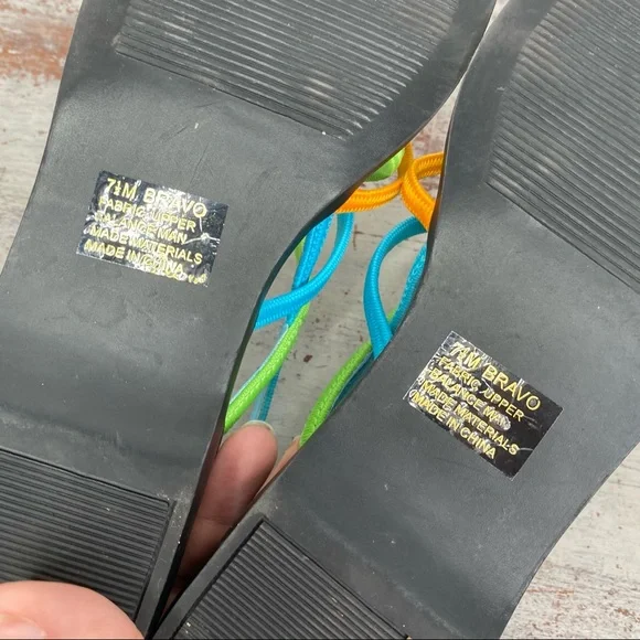 Vintage 90s 1990s Y2K 2000s neon elastic top platform sandals 7.5 retro - Picture 10 of 11